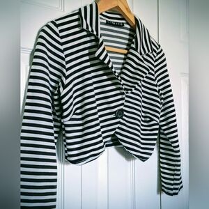 Limite Black & White Striped Cropped Blazer